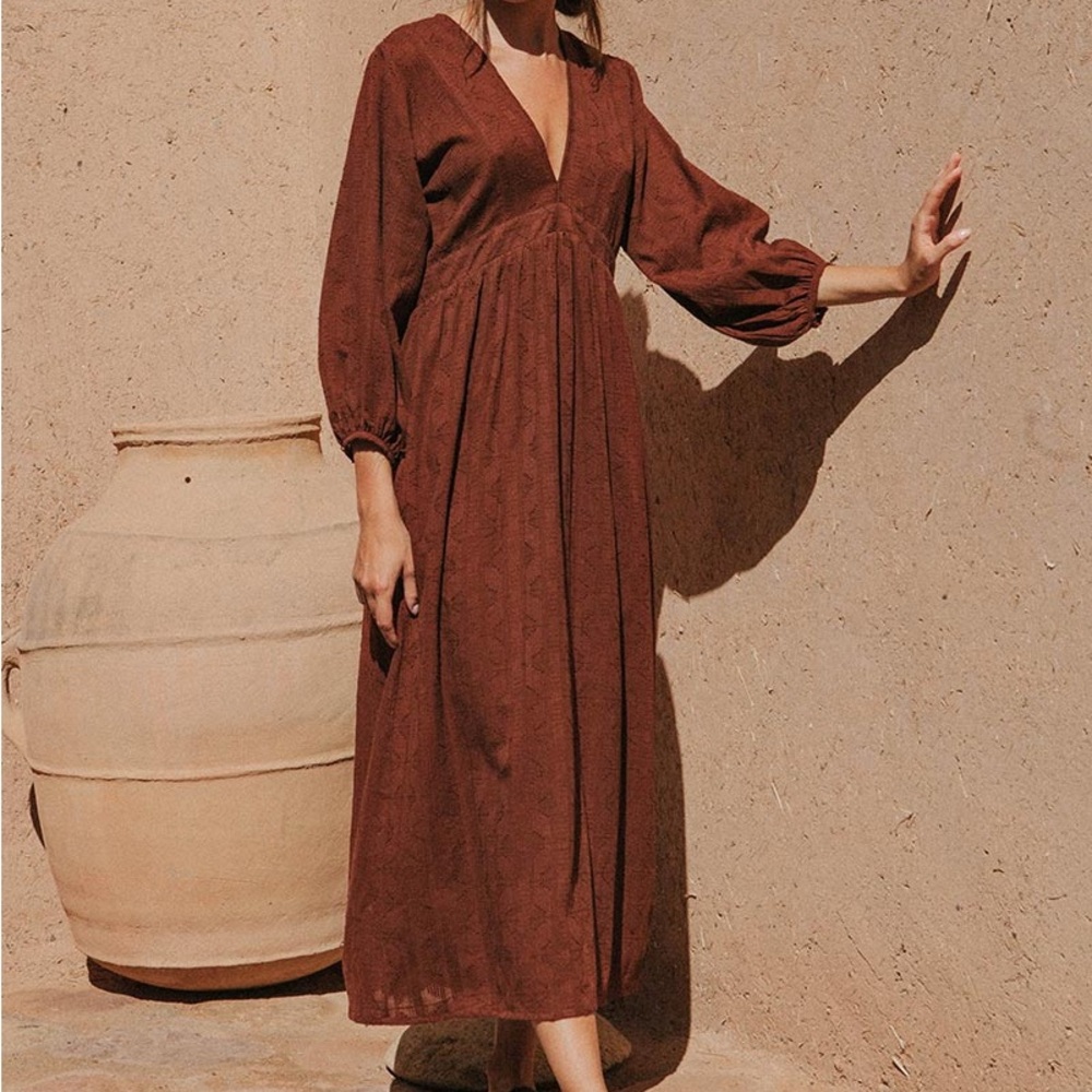 ROVE Alma Midi Dress in Chocolate Cotton